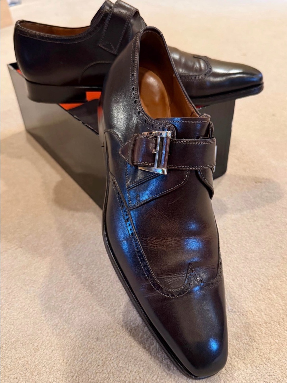 Magnanni Dark Brown Leather Single Monk Strap Dress Shoes